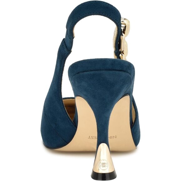 Nine West Womens Teal 400 Suede Closed Pointed Toe Sling Back Veroni Pump - Picture 3 of 6